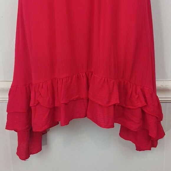 RUE 21 Red strappy peekaboo lace V neck ruffle hemline mini dress size XS n boho - Picture 6 of 12